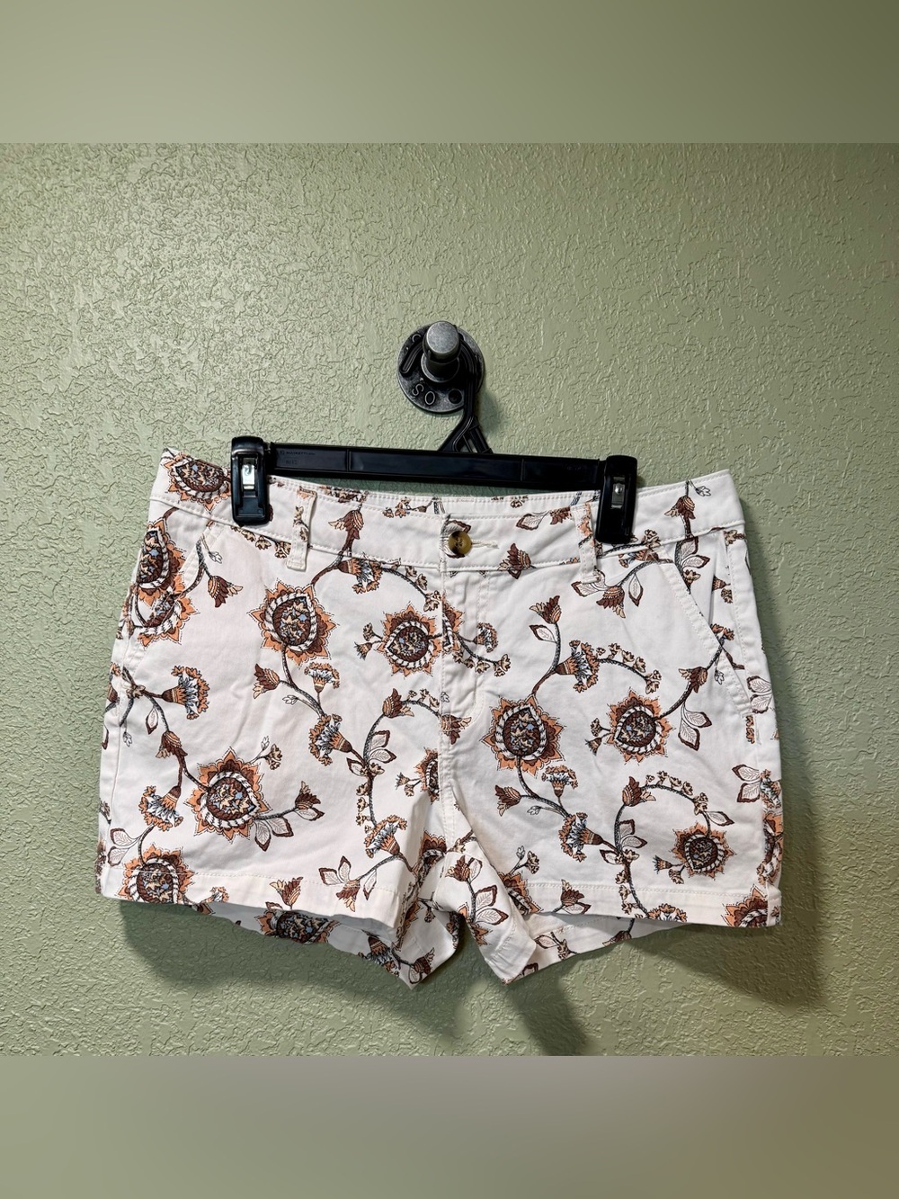a.n.a White Floral Print Jean Shorts with Brown Accents 10